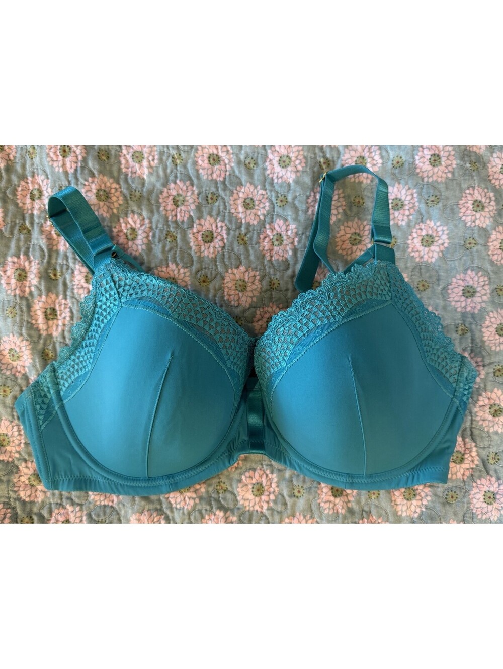 Adore Me Marca Turquoise Contour Bra Full Coverage Underwire Lace Trim 40DD EUC